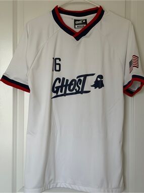 Ghost Athletic White Jersey with Navy and Red Trim